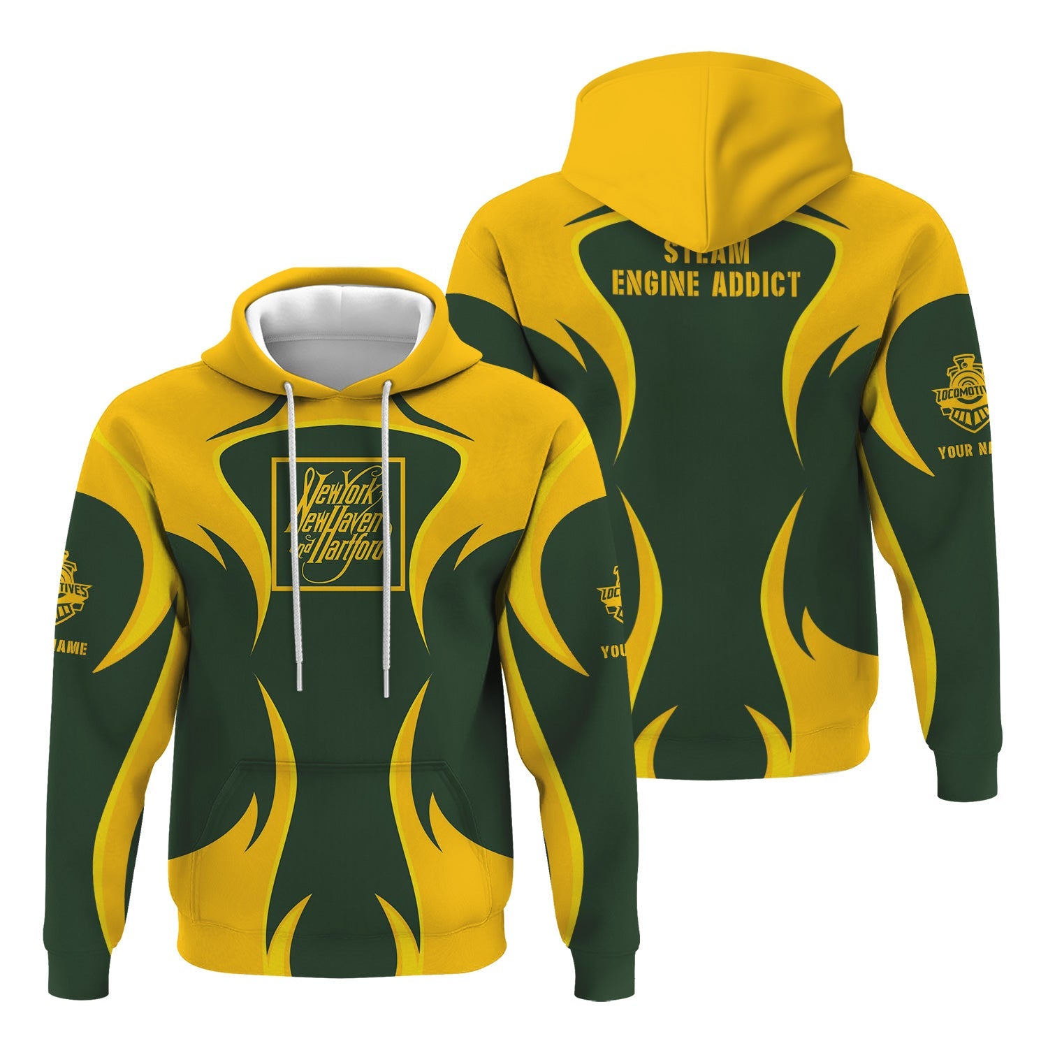Railspirit Personalized New York, New Haven and Hartford Railroad Hoodie Distinctive Flame Style Zip Up Hoodie For Steam Engine Addict