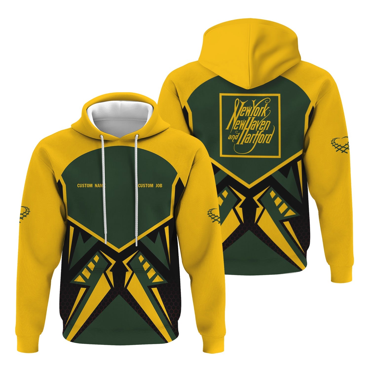 Railspirit Personalized New York, New Haven and Hartford Railroad Hoodie Vibriant Style with Custom Position New Haven Railroad Train Zip Up Hoodie