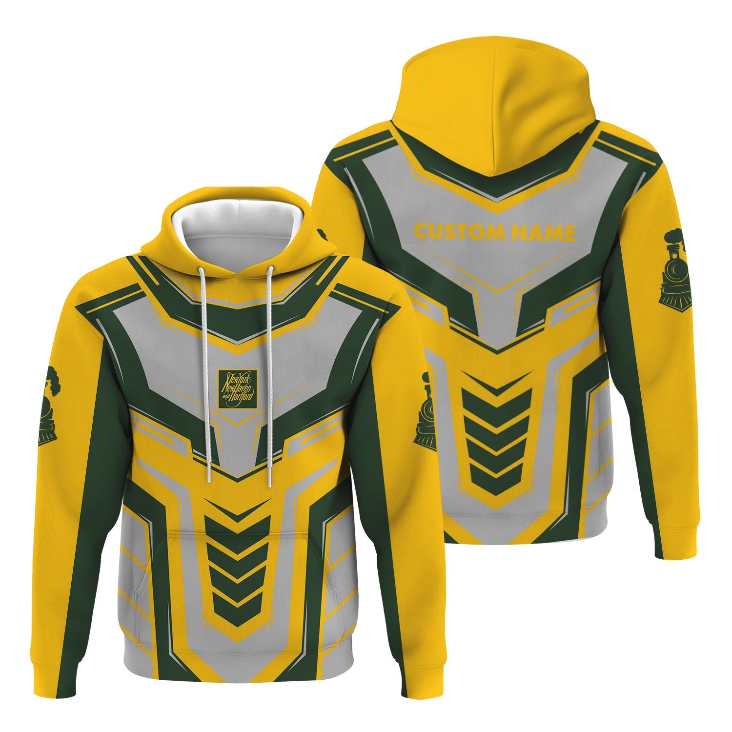 Railspirit Personalized New York, New Haven and Hartford Railroad Hoodie Armor-Inspired Design New Haven Railroad Train Zip Up Hoodie All Over Print