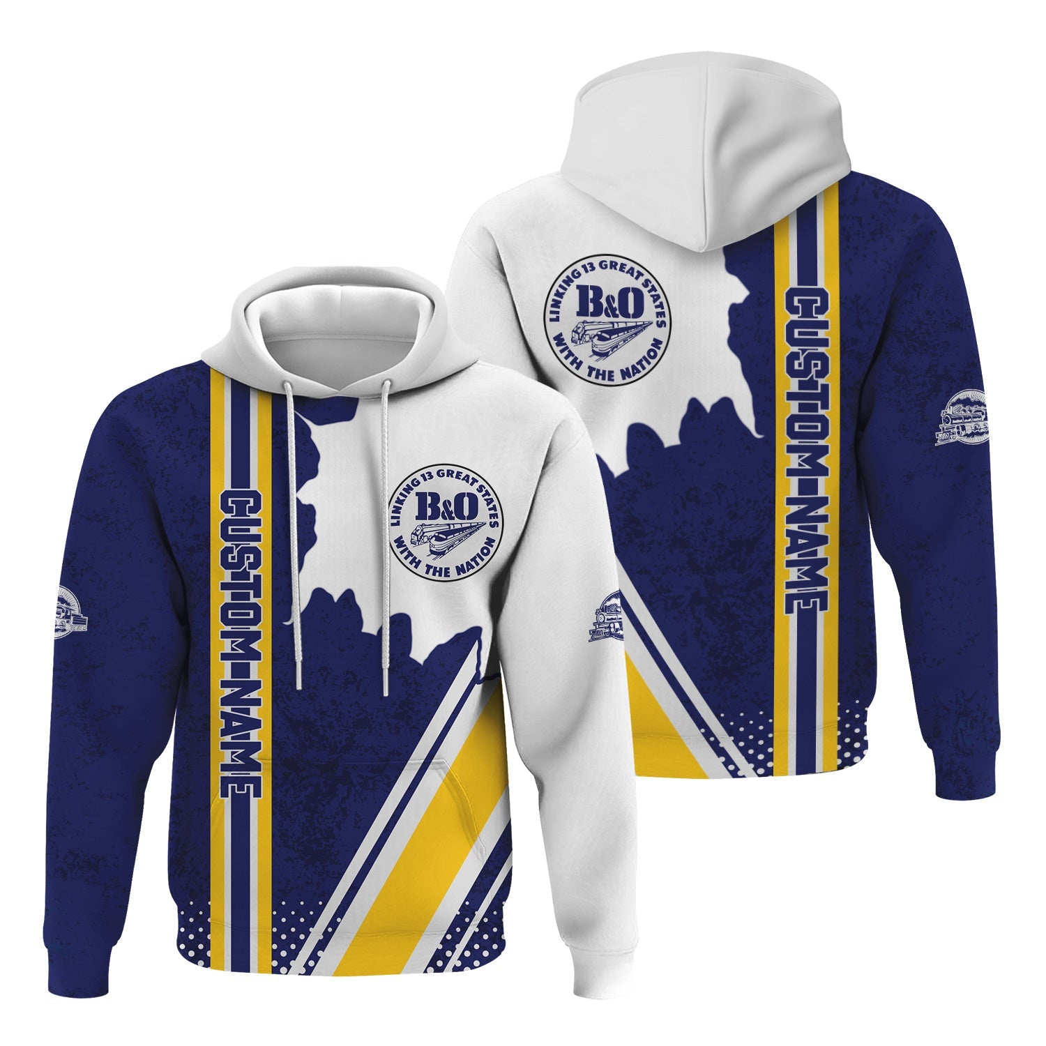 Railspirit Personalized B&O Great States Railroad Hoodie All Over Printed Unisex Zip Up Hoodie