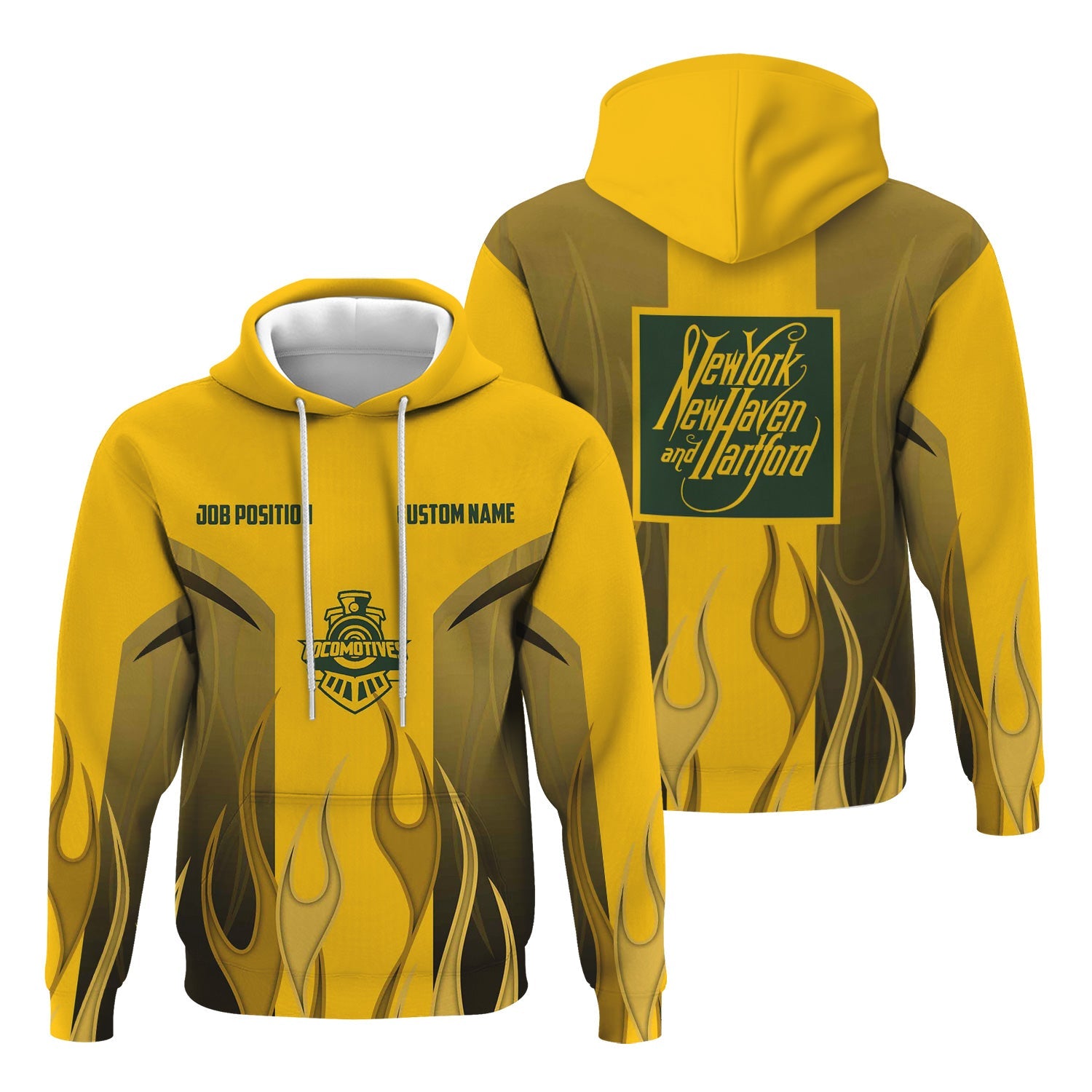 Railspirit Custom Name and Job Title New York, New Haven and Hartford Railroad Hoodie Flame Graphic New Haven Railroad Train Zip Up Hoodie