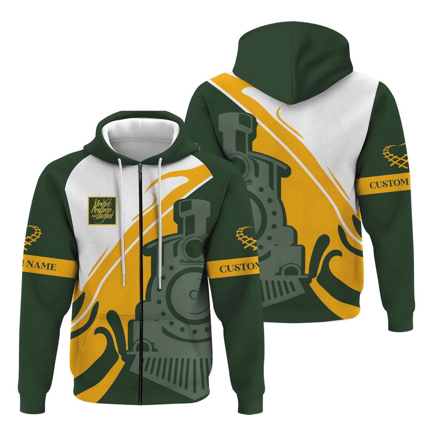 Railspirit Personalized New York, New Haven and Hartford Railroad Hoodie Flame-Inspired Style New Haven Railroad Zip Up Hoodie Gift For Train Lovers