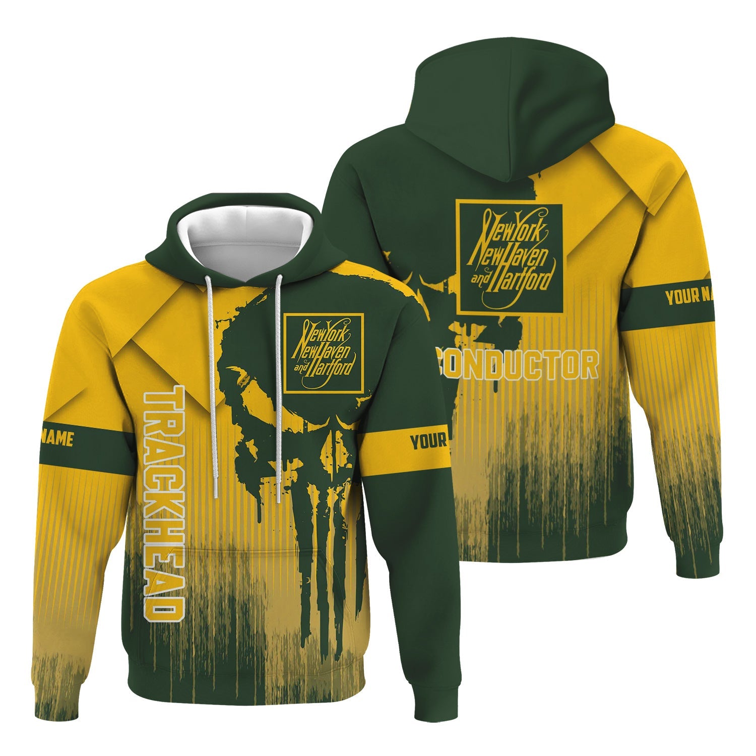 Railspirit Personalized New York, New Haven and Hartford Railroad Hoodie Skull Design with Custom Job New Haven Railroad Train Zip Up Hoodie