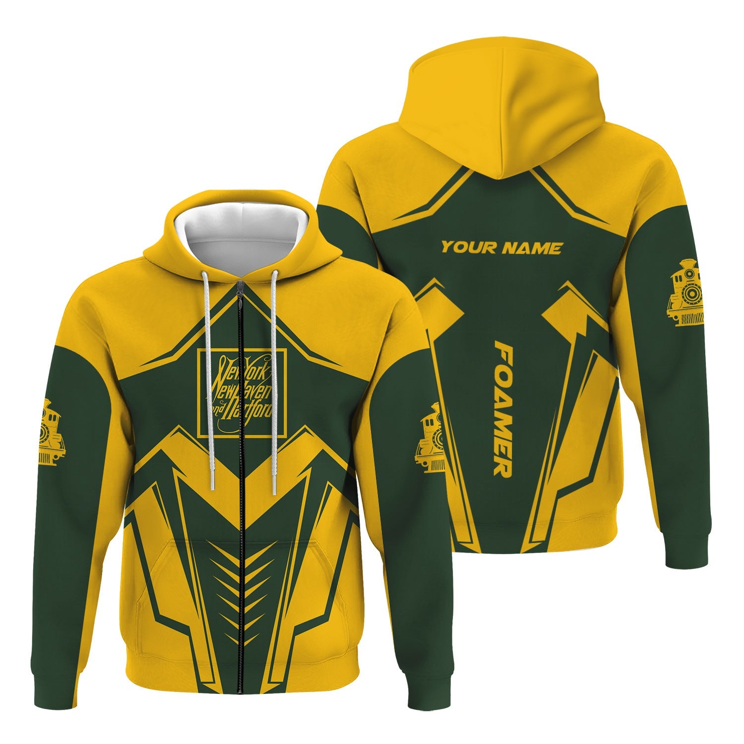 Railspirit Personalized New York, New Haven and Hartford Railroad Hoodie Railway Trainspotter Style New Haven Railroad Zip Up Hoodie Gift For Foamers