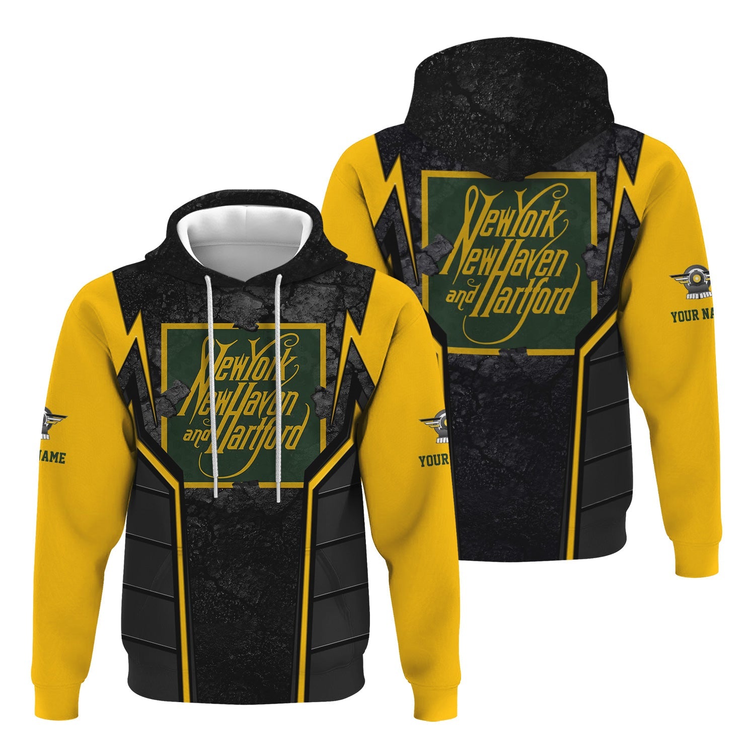 Railspirit Personalized New York, New Haven and Hartford Railroad Hoodie Cracked Metal Design New Haven Railroad Train Zip Up Hoodie