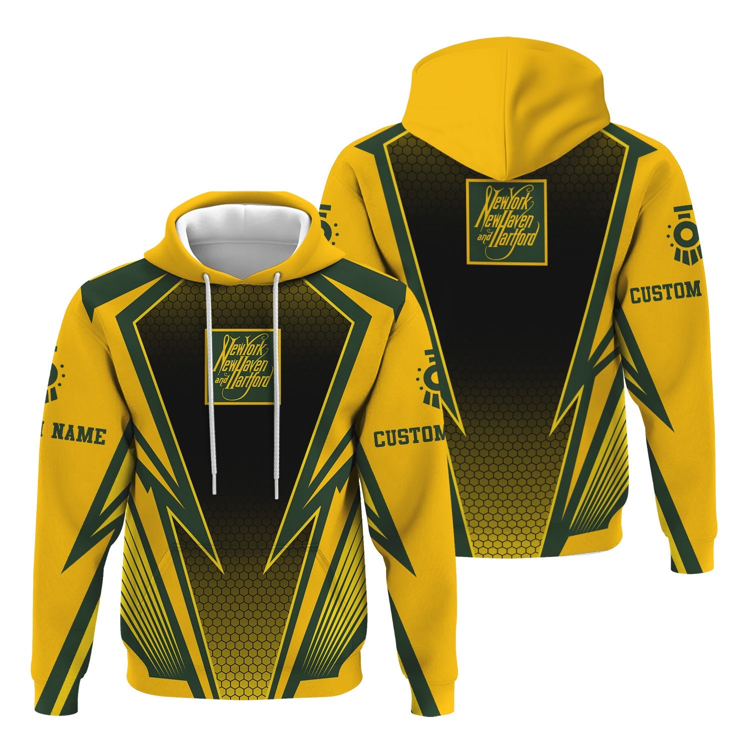 Railspirit Personalized New York, New Haven and Hartford Railroad Hoodie Lightning Graphic Style New Haven Railroad Zip Up Hoodie Gift Idea For Train Lover