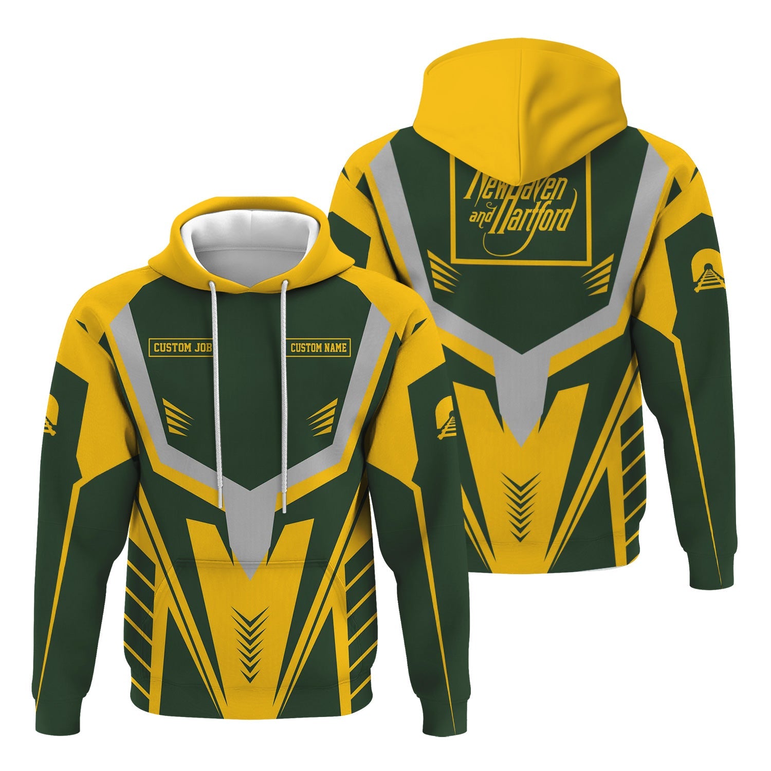 Railspirit Personalized New York, New Haven and Hartford Railroad Hoodie Workwear-Inspired Custom Position New Haven Railroad Train Zip Up Hoodie