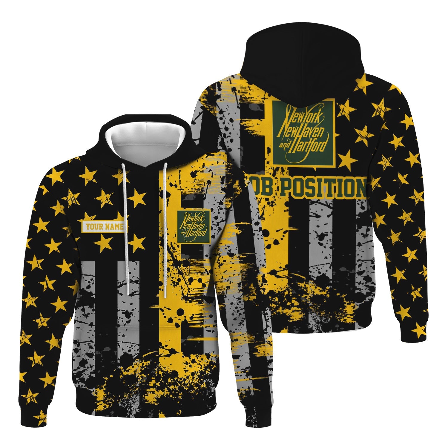 Railspirit Personalized New York, New Haven and Hartford Railroad Hoodie Artistic Paint American Flag Style New Haven Railroad Train Zip Up Hoodie