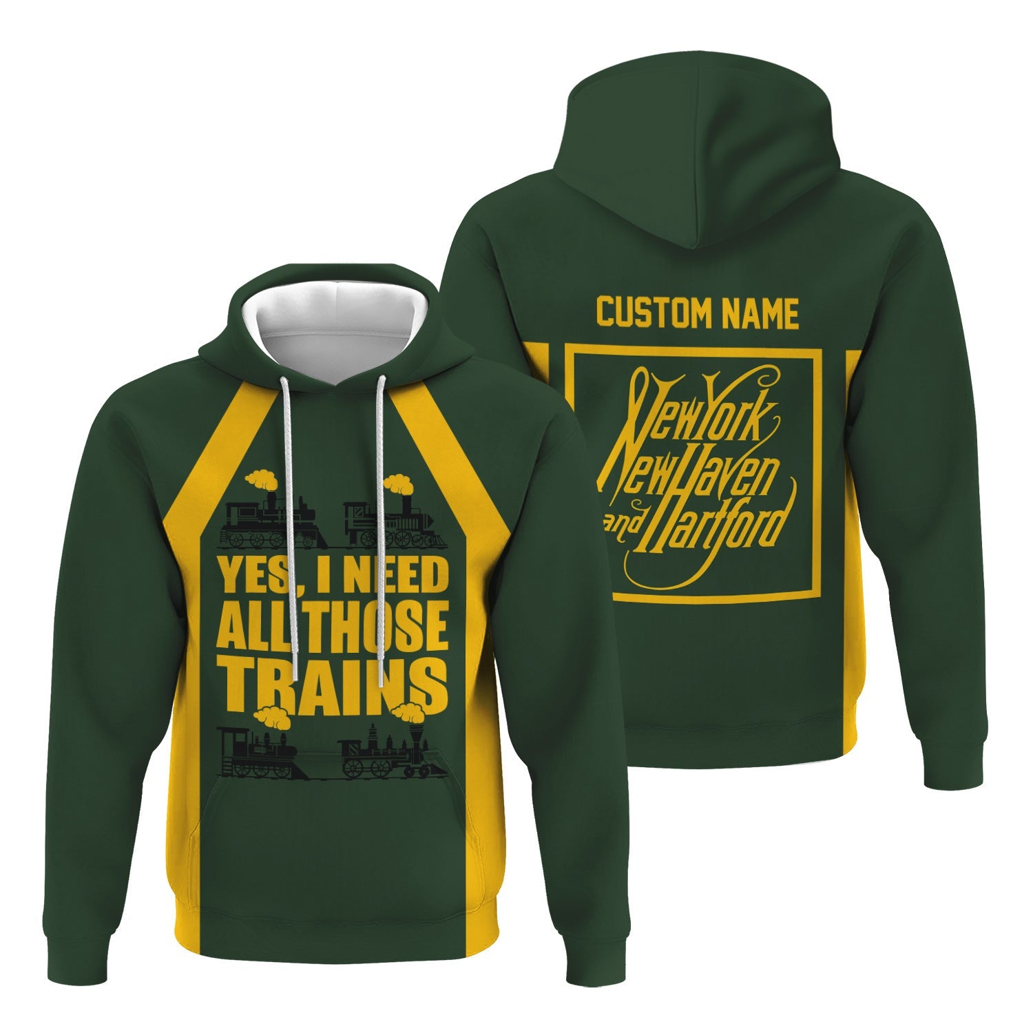 Railspirit Custom Name New York, New Haven and Hartford Railroad Hoodie Yes I Need All Those Train New Haven Railroad Printed Zip Hoodie