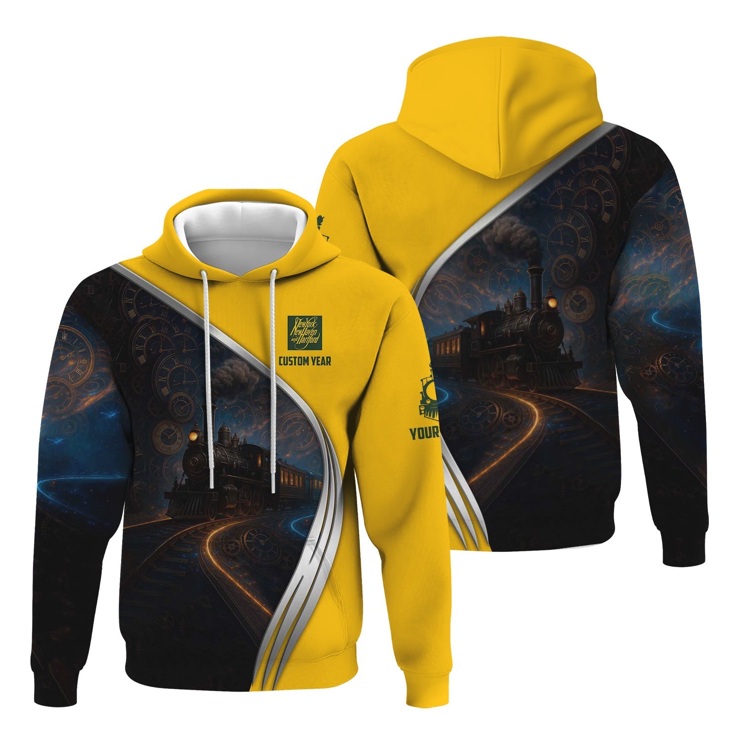 Railspirit Personalized New York, New Haven and Hartford Railroad Hoodie Steampunk Locomotive with Custom Year New Haven Railroad Train Zip Up Hoodie