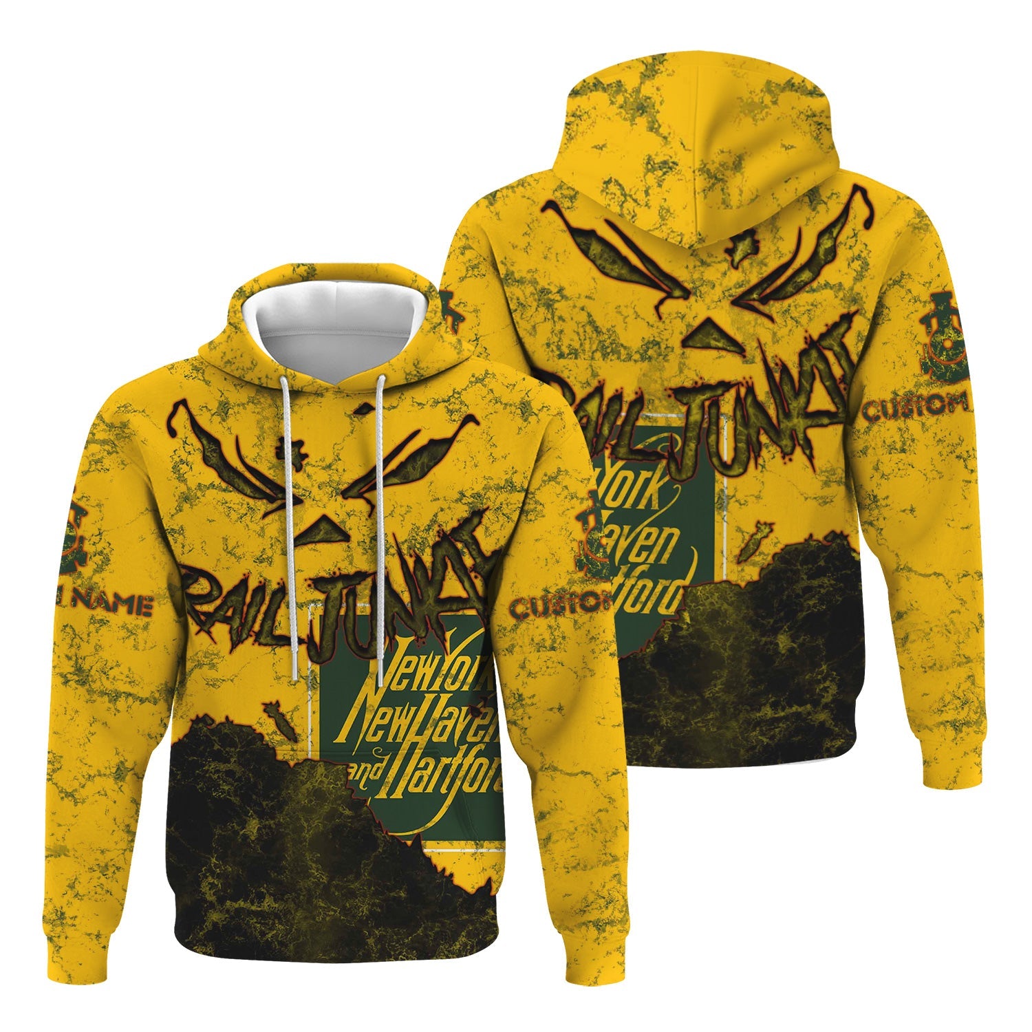 Railspirit Personalized New York, New Haven and Hartford Railroad Hoodie Torn Graphic Style New Haven Railroad Train Zip Up Hoodie For Rail Junkie