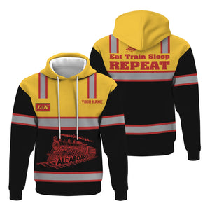 Railspirit Custom Name Louisville and Nashville Railroad Hoodie Eat Train Sleep Repeat L&N Printed Train Zip Hoodie