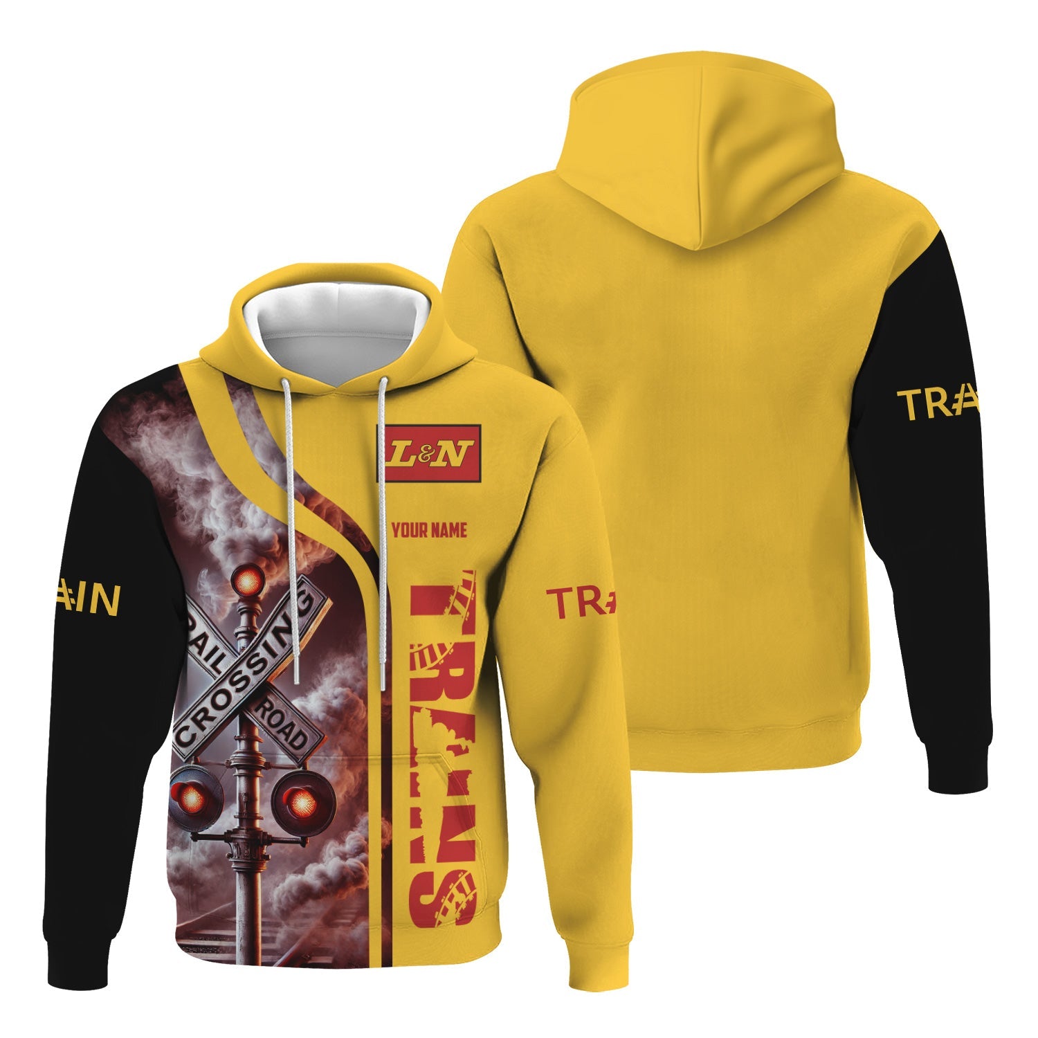 Railspirit Custom Name Louisville and Nashville Railroad Hoodie Railroad Crossing Sign L&N Printed Zip Hoodie