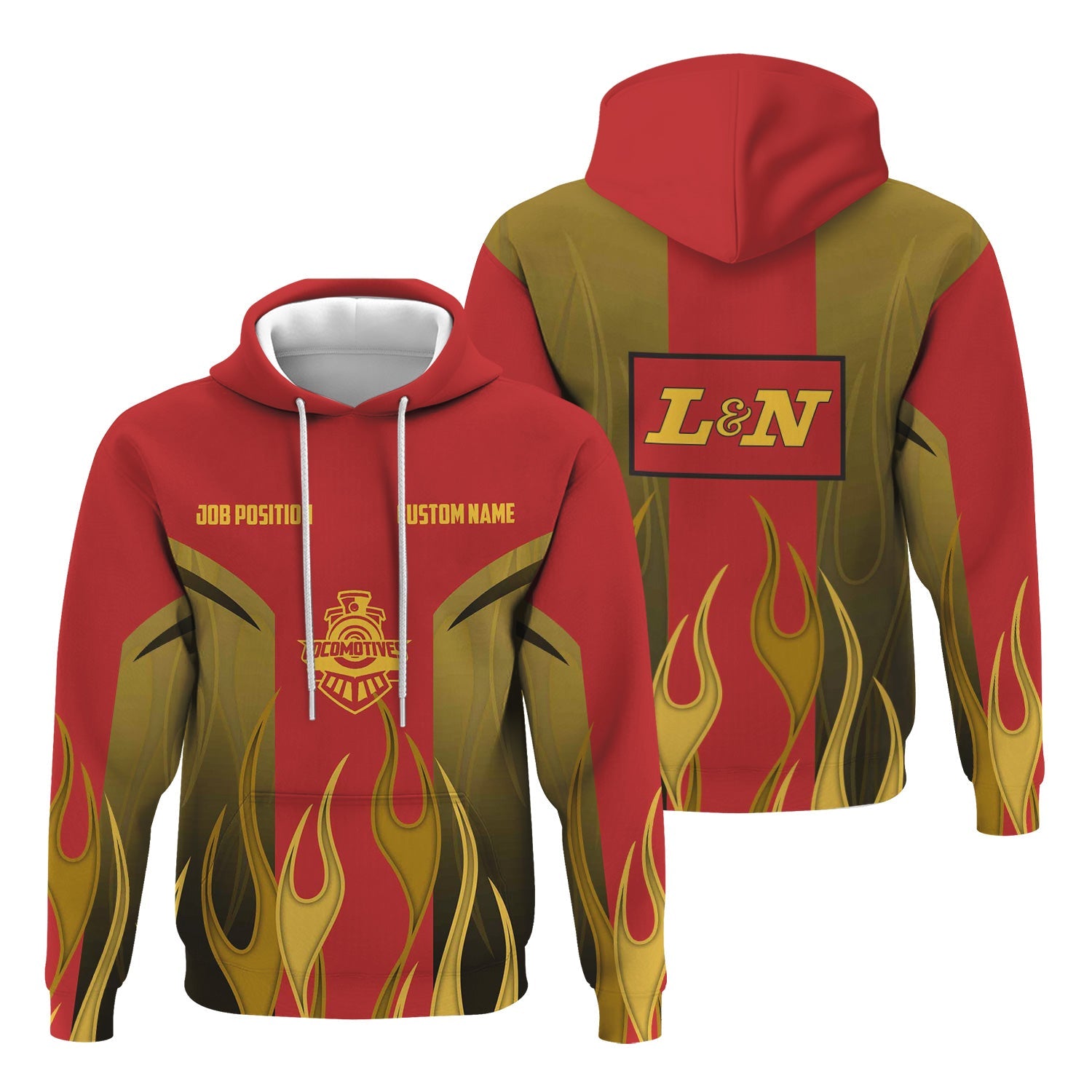 Railspirit Custom Name and Job Title Louisville and Nashville Railroad Hoodie Flame Graphic L&N Train Zip Up Hoodie