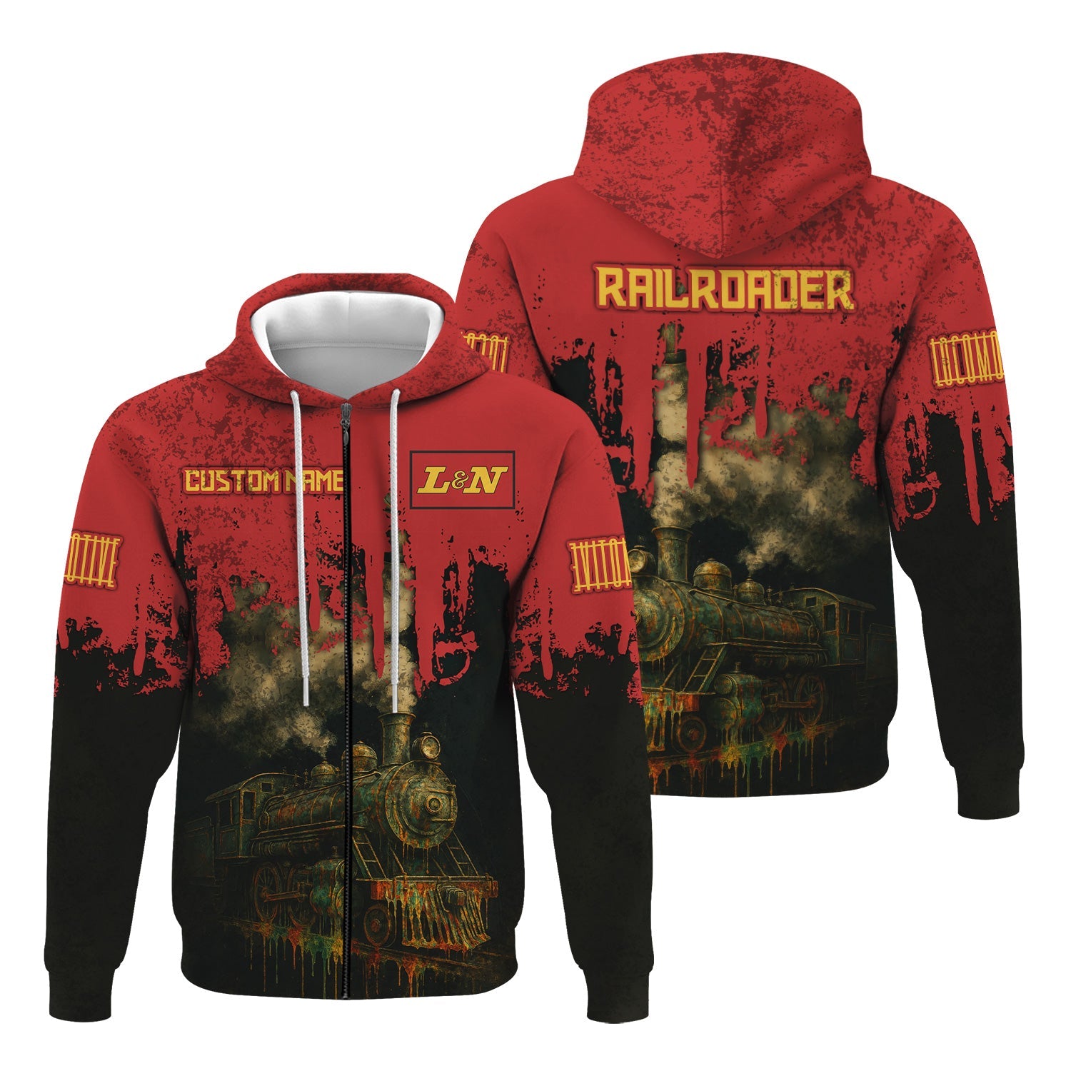 Railspirit Personalized Louisville and Nashville Railroad Hoodie Vintage Train Art Style L&N Zip Up Hoodie For Locomotive Fans
