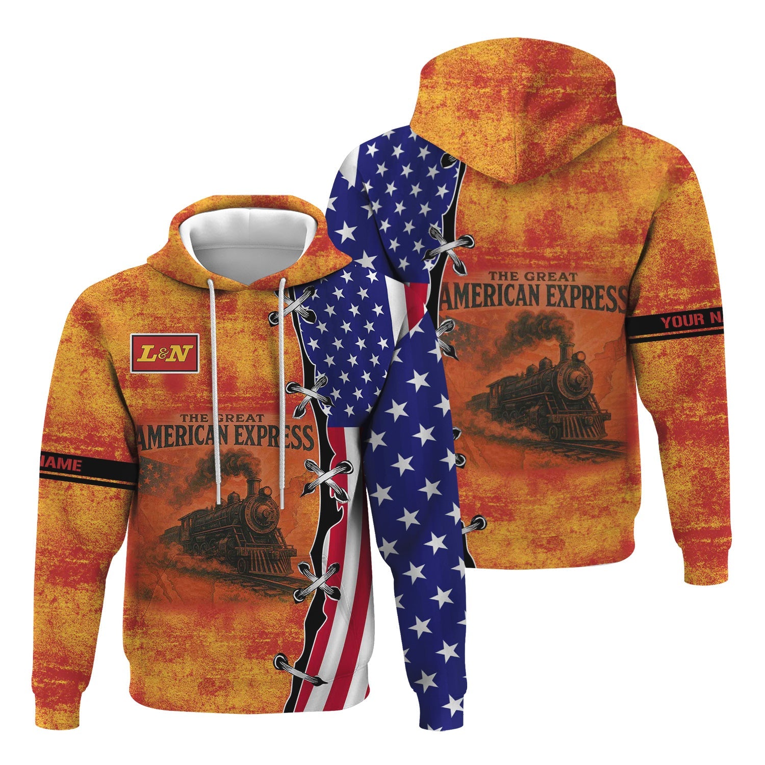 Railspirit Personalized Louisville and Nashville Railroad Hoodie Retro American Express Train With USA Flag L&N Zip Up Hoodie