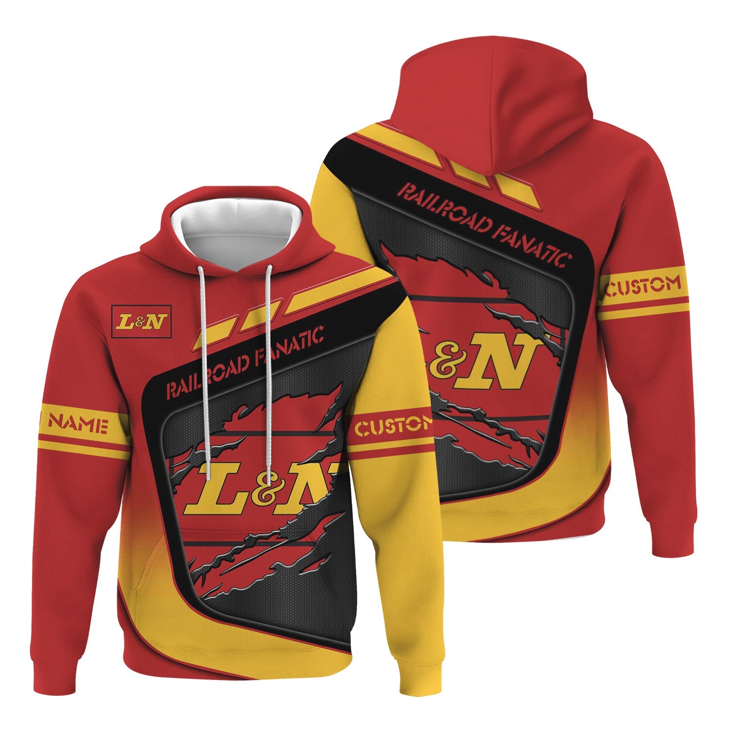 Railspirit Personalized Louisville and Nashville Railroad Hoodie Ripped Texture Style L&N Train Zip Up Hoodie For Railroad Fanatic