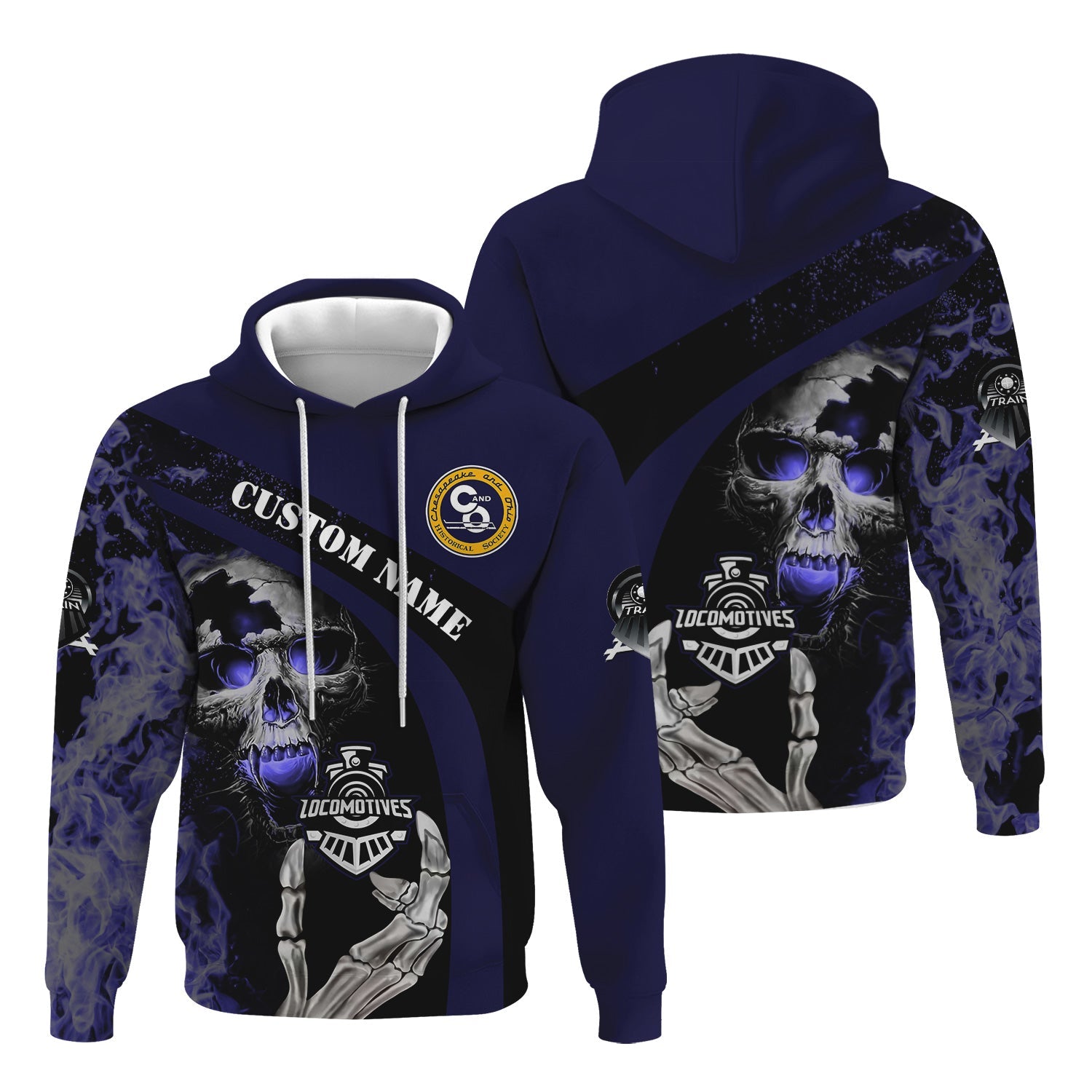 Railspirit Personalized Chesapeake and Ohio Railway Hoodie Flame Skull Design C&O Train Zip Up Hoodie for Locomotive Fans