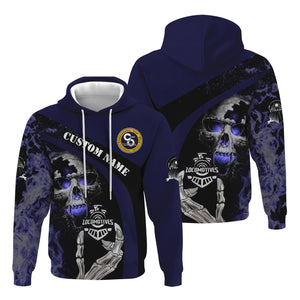 Railspirit Personalized Chesapeake and Ohio Railway Hoodie Flame Skull Design C&O Train Zip Up Hoodie for Locomotive Fans