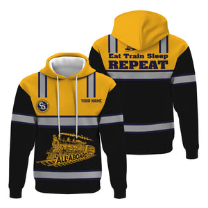 Railspirit Custom Name Chesapeake and Ohio Railway Hoodie Eat Train Sleep Repeat C&O Printed Train Zip Hoodie