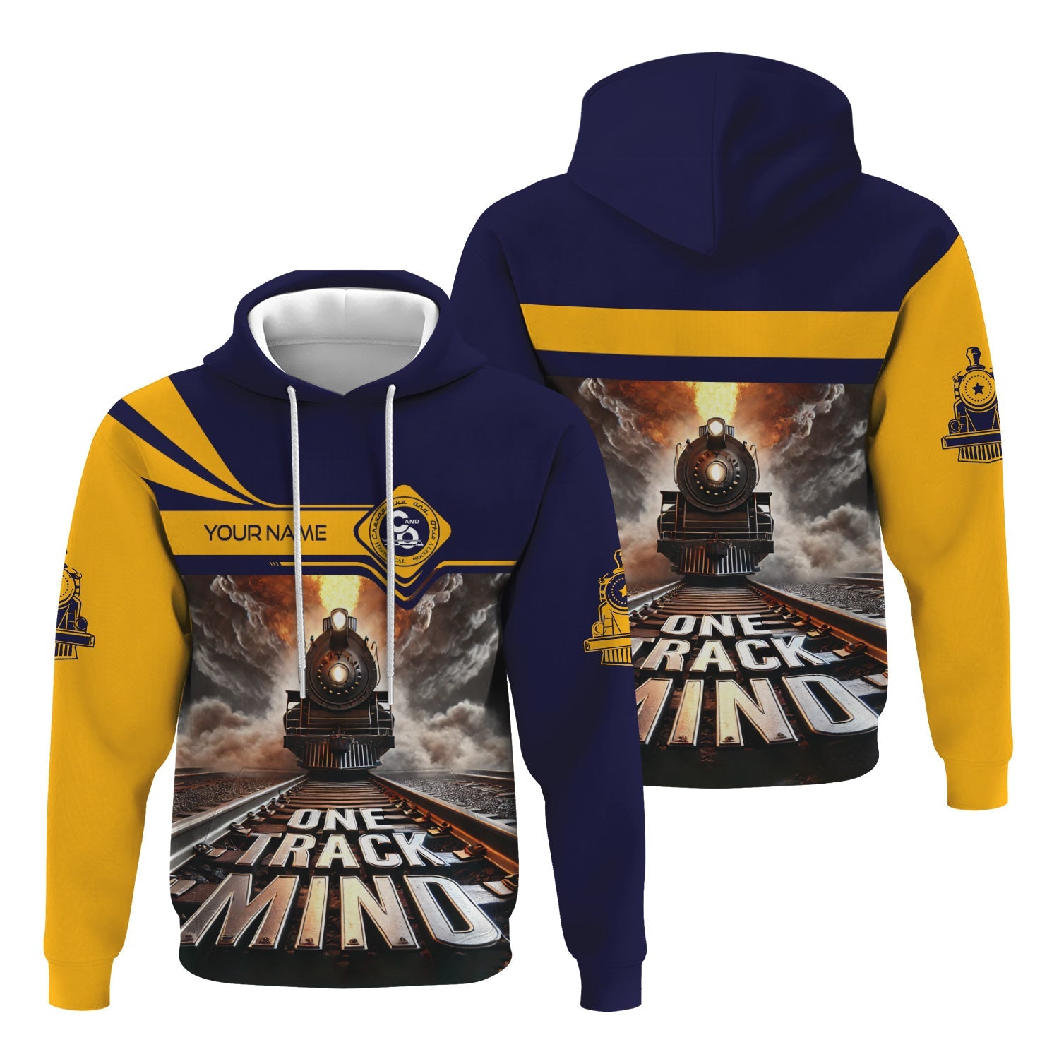 Railspirit Personalized Chesapeake and Ohio Railway Hoodie One Track Mind C&O Train Printed ZIp Up Hoodie