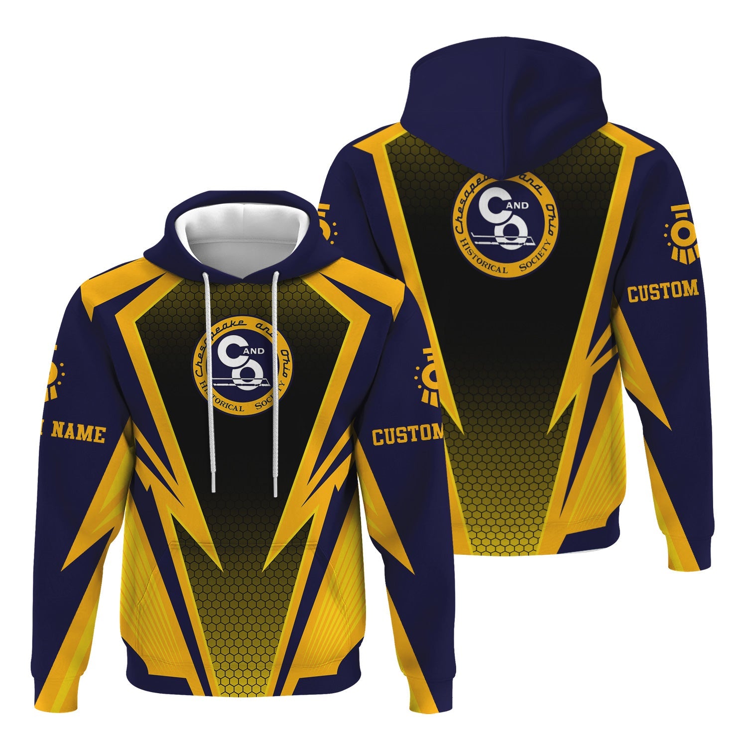 Railspirit Personalized Chesapeake and Ohio Railway Hoodie Lightning Graphic Style C&O Zip Up Hoodie Gift Idea For Train Lover