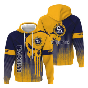 Railspirit Personalized Chesapeake and Ohio Railway Hoodie Skull Design with Custom Job C&O Train Zip Up Hoodie for Trackhead Crew