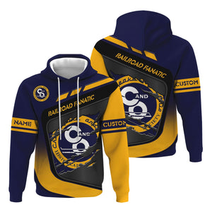 Railspirit Personalized Chesapeake and Ohio Railway Hoodie Ripped Texture Style C&O Train Zip Up Hoodie For Railroad Fanatic