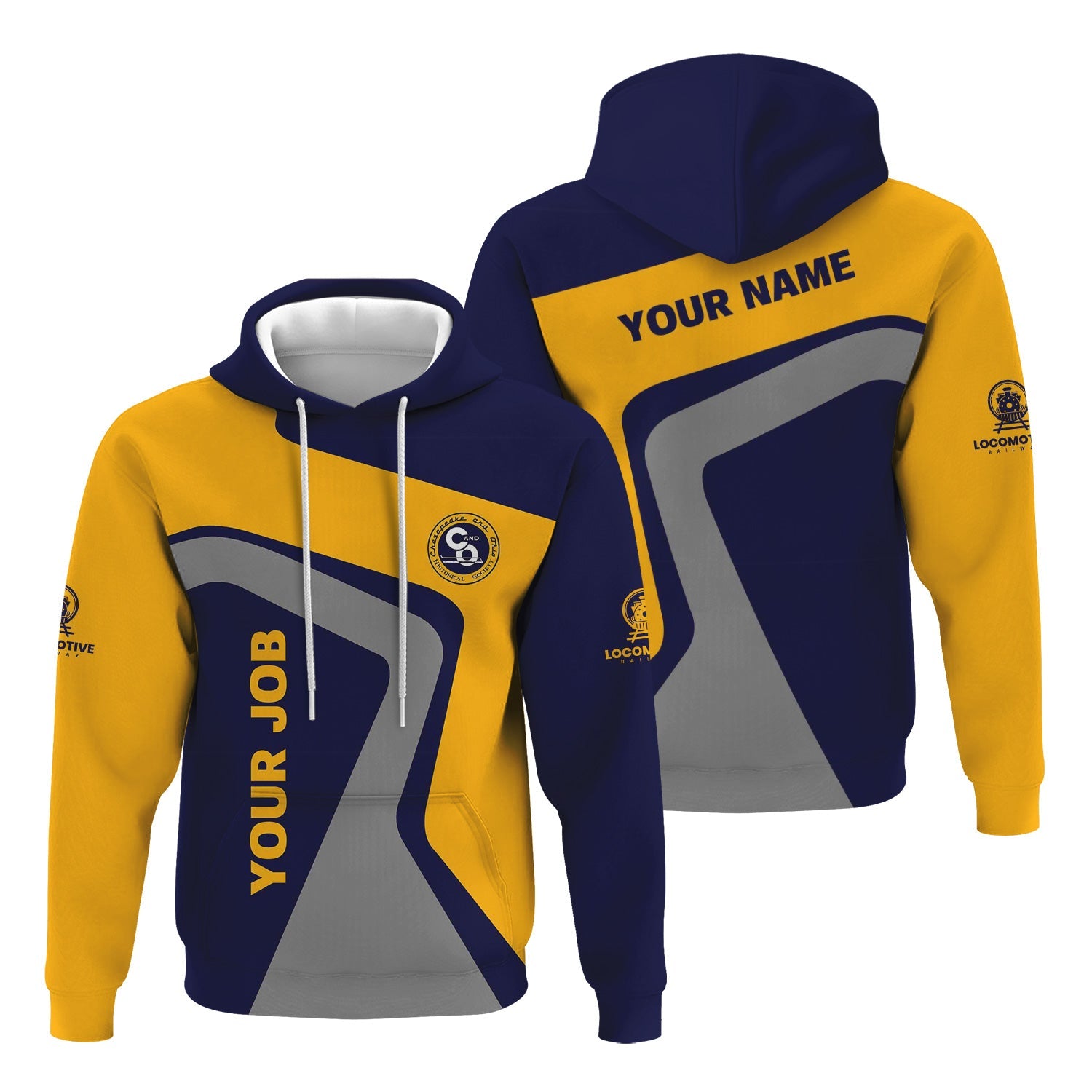 Railspirit Personalized Chesapeake and Ohio Railway Hoodie Unique Design with Custom Job Position C&O Train Zip Up Hoodie