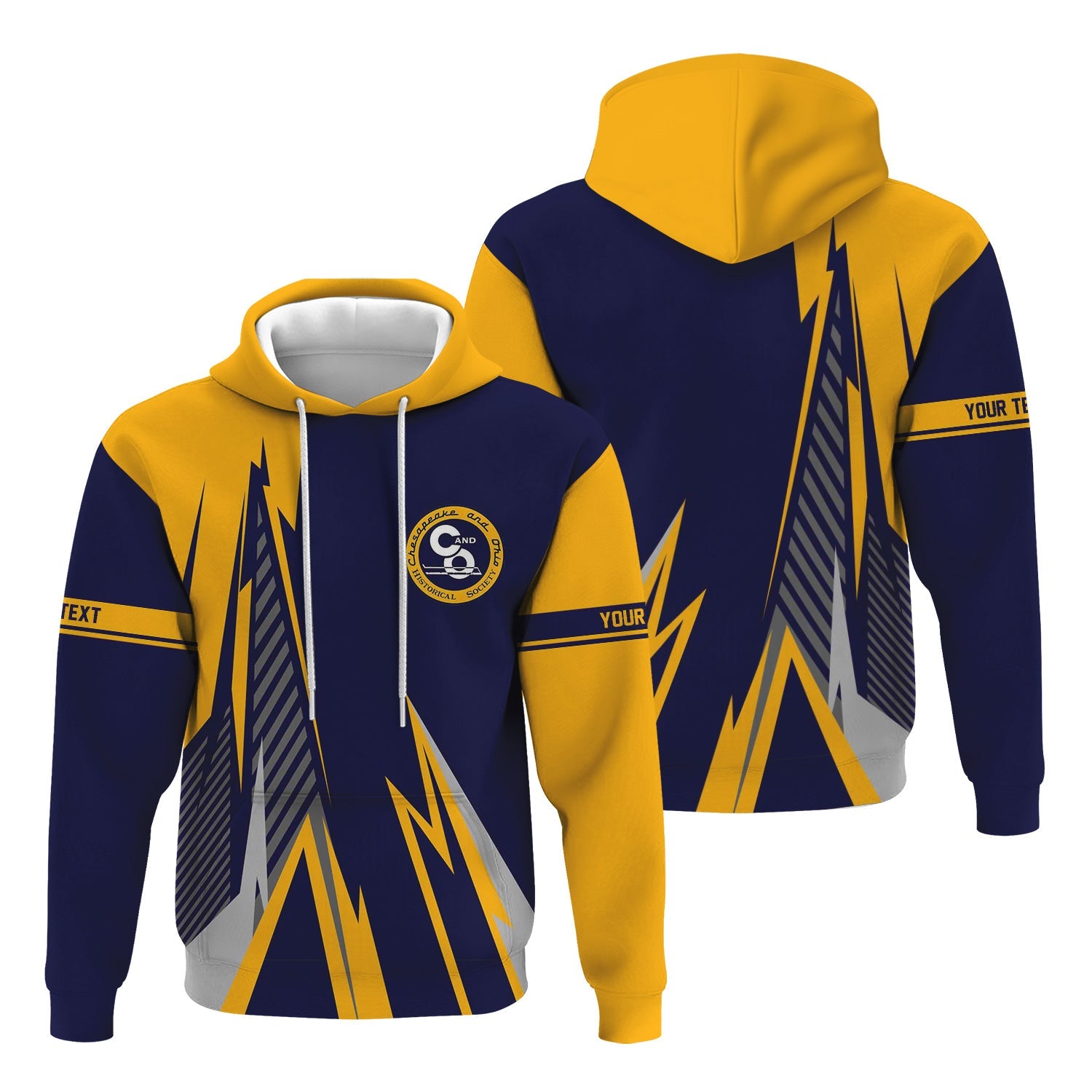 Railspirit Personalized Chesapeake and Ohio Railway Hoodie Lightning-Inspired Railway Style C&O Zip Up Hoodie For Train Lovers