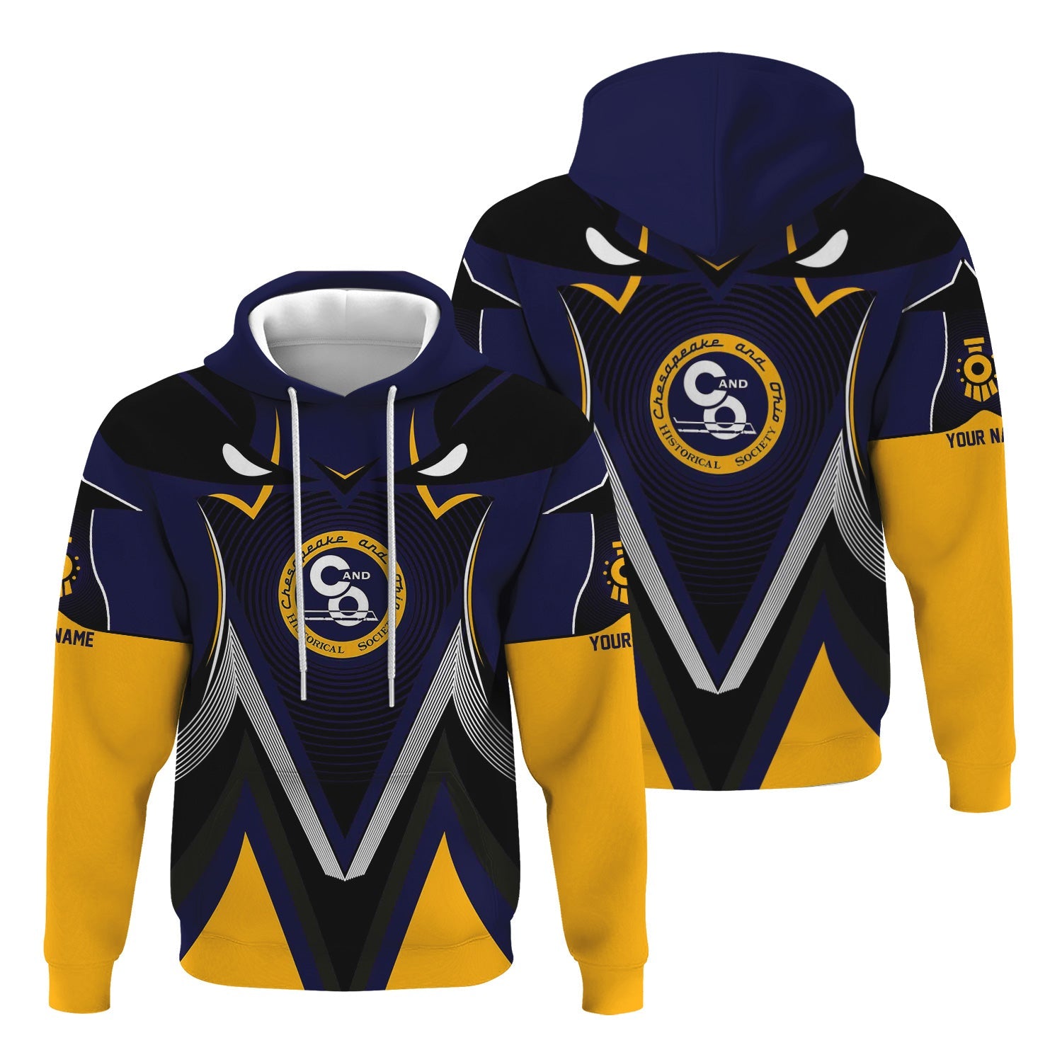 Railspirit Personalized Chesapeake and Ohio Railway Hoodie Vibrant Graphic Pattern C&O Zip Up Hoodie For Train Enthusiasts