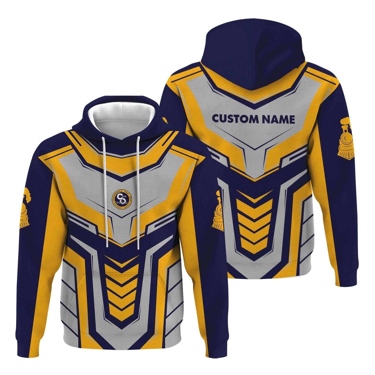 Railspirit Personalized Chesapeake and Ohio Railway Hoodie Armor-Inspired Design C&O Train Zip Up Hoodie All Over Print