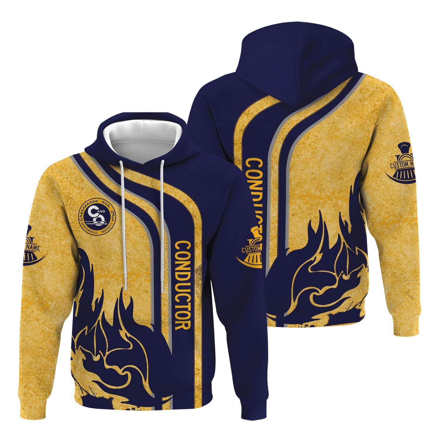 Railspirit Personalized Chesapeake and Ohio Railway Hoodie Flame Design with Custom Job Position C&O Train Zip Up Hoodie