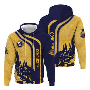 Railspirit Personalized Chesapeake and Ohio Railway Hoodie Flame Design with Custom Job Position C&O Train Zip Up Hoodie