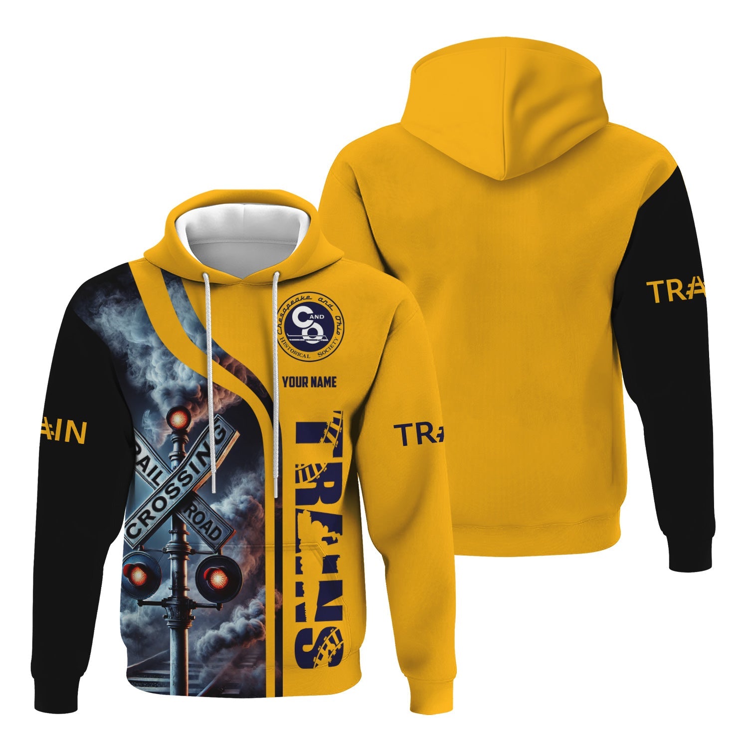 Railspirit Custom Name Chesapeake and Ohio Railway Hoodie Railroad Crossing Sign C&O Printed Zip Hoodie