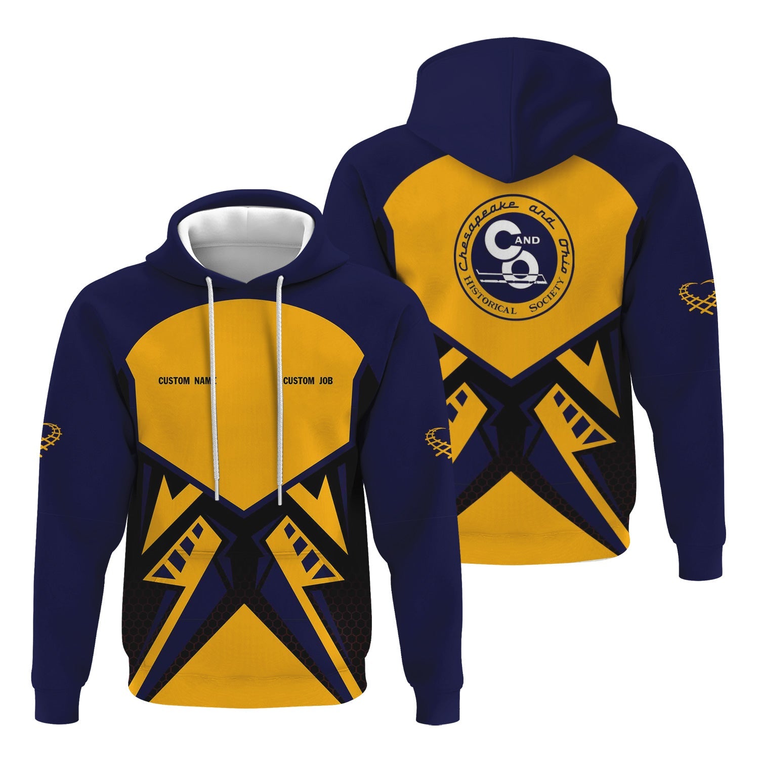 Railspirit Personalized Chesapeake and Ohio Railway Hoodie Vibriant Style with Custom Position C&O Train Zip Up Hoodie