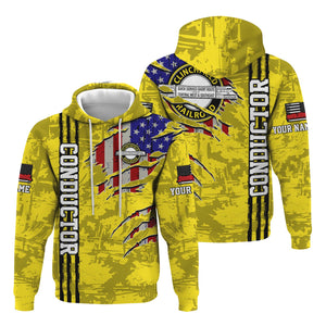 Railspirit Personalized Clinchfield Railroad Hoodie USA Flag Claw Art with Custom Job Train Zip Up Hoodie