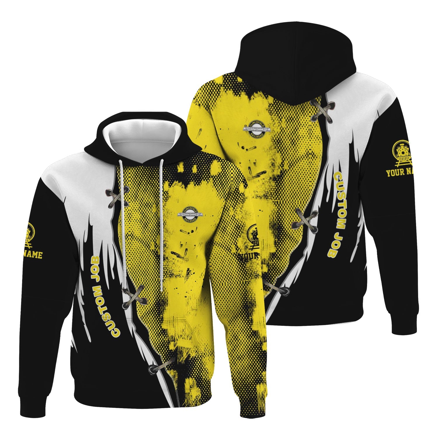 Railspirit Personalized Clinchfield Railroad Hoodie Retro Stitches Design with Custom Position Train Zip Up Hoodie