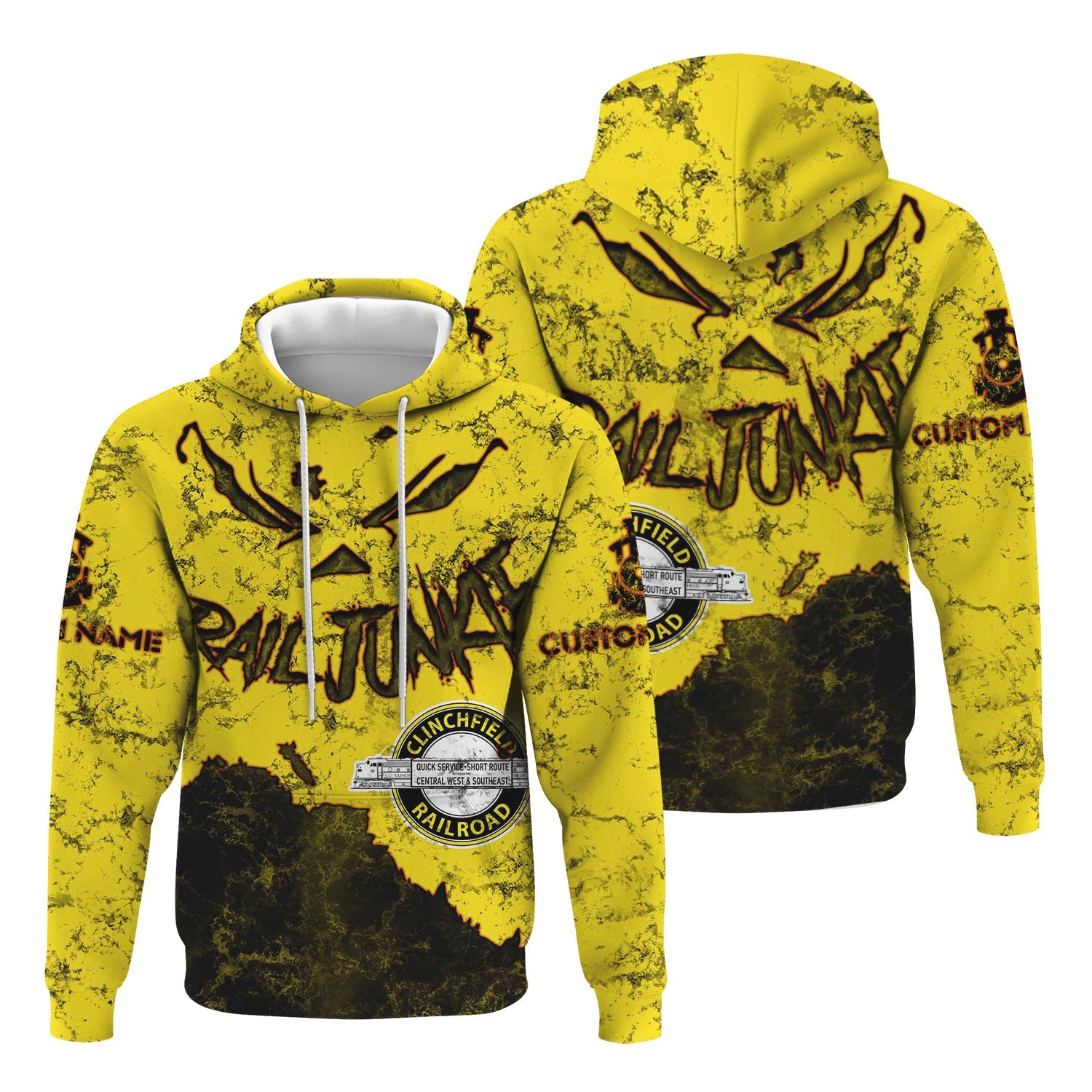 Railspirit Personalized Clinchfield Railroad Hoodie Torn Graphic Style Train Zip Up Hoodie For Rail Junkie