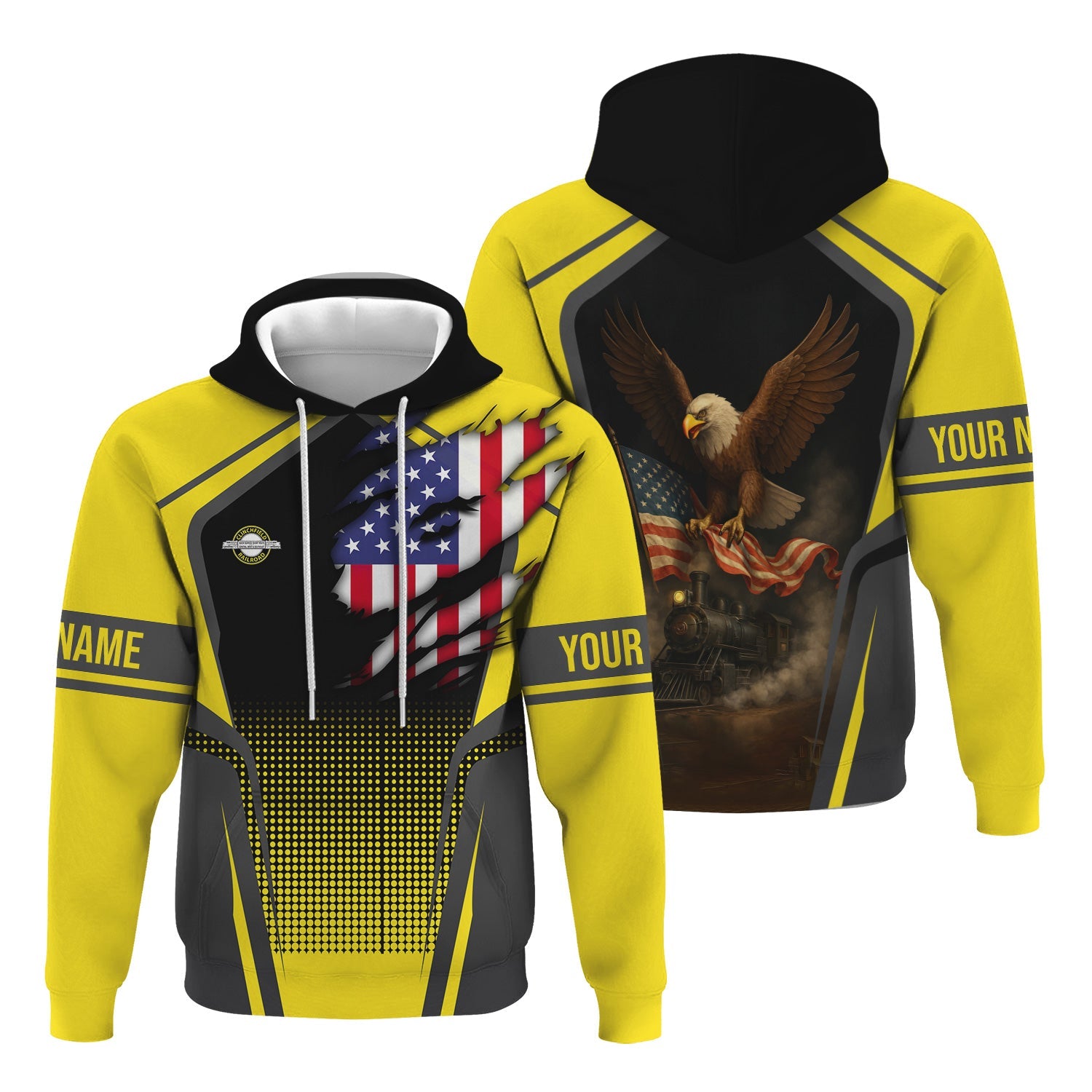 Railspirit Personalized Clinchfield Railroad Hoodie American Eagle Vintage Train Zip Up Hoodie