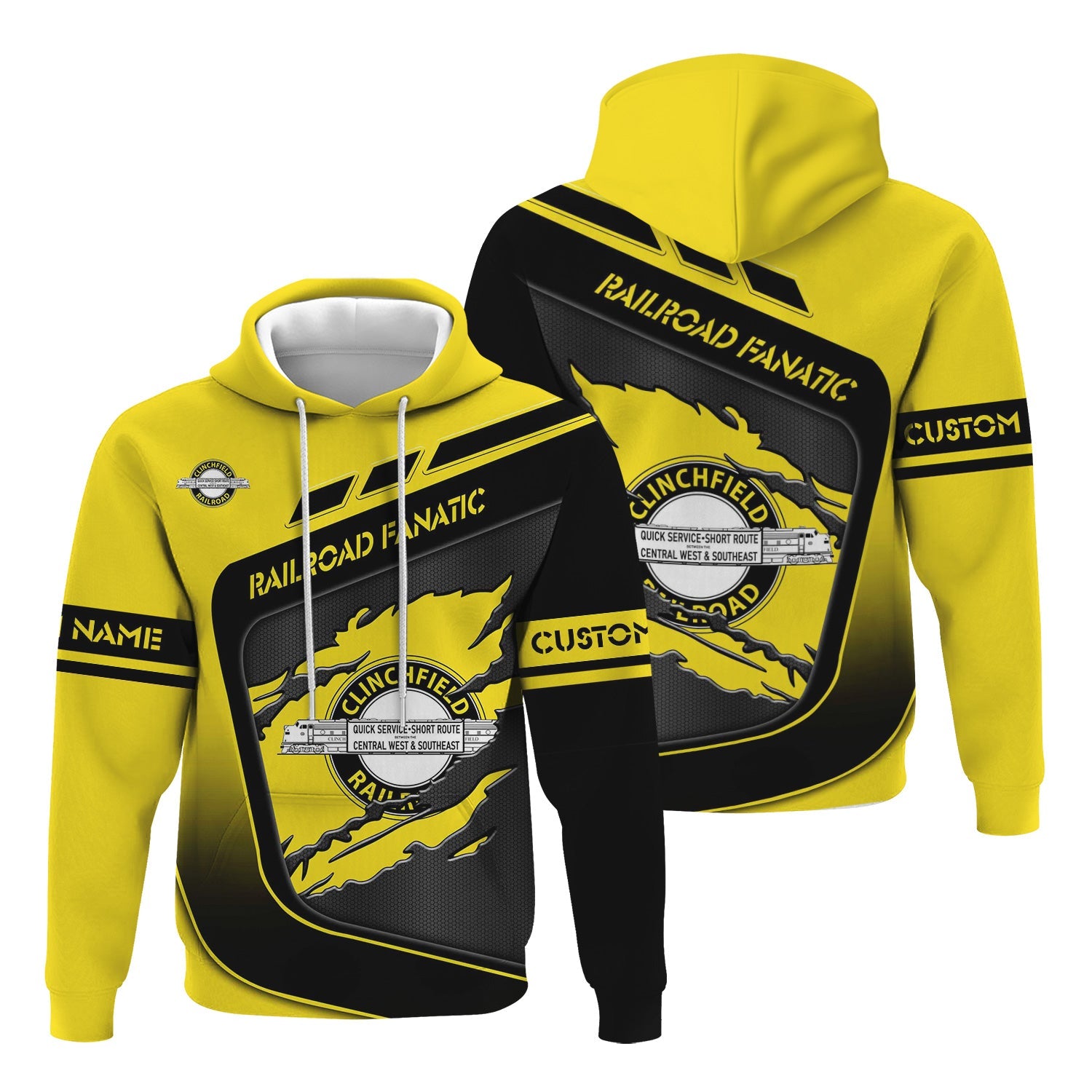 Railspirit Personalized Clinchfield Railroad Hoodie Ripped Texture Style Train Zip Up Hoodie For Railroad Fanatic