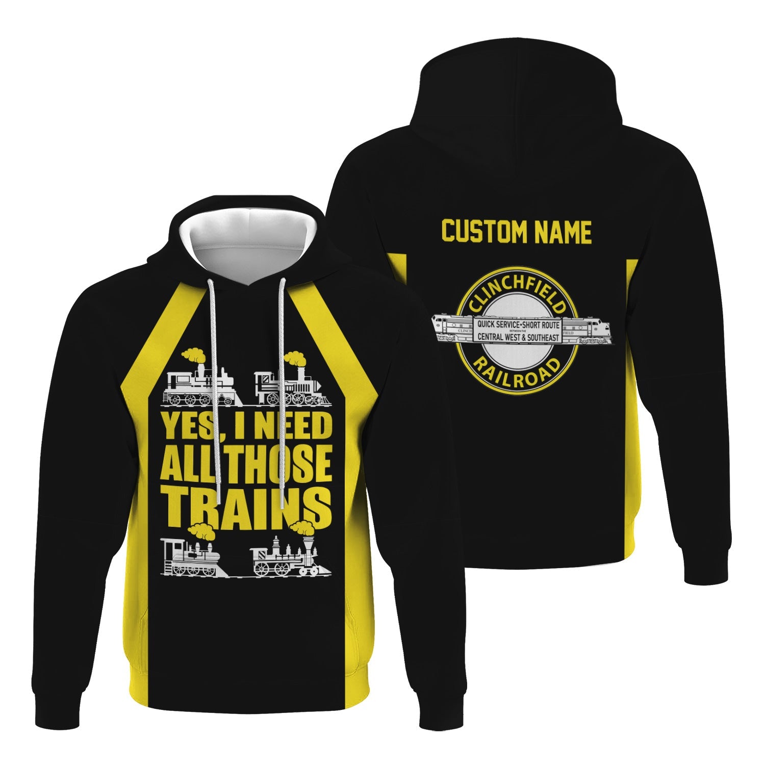 Railspirit Custom Name Clinchfield Railroad Hoodie Yes I Need All Those Train Printed Zip Hoodie