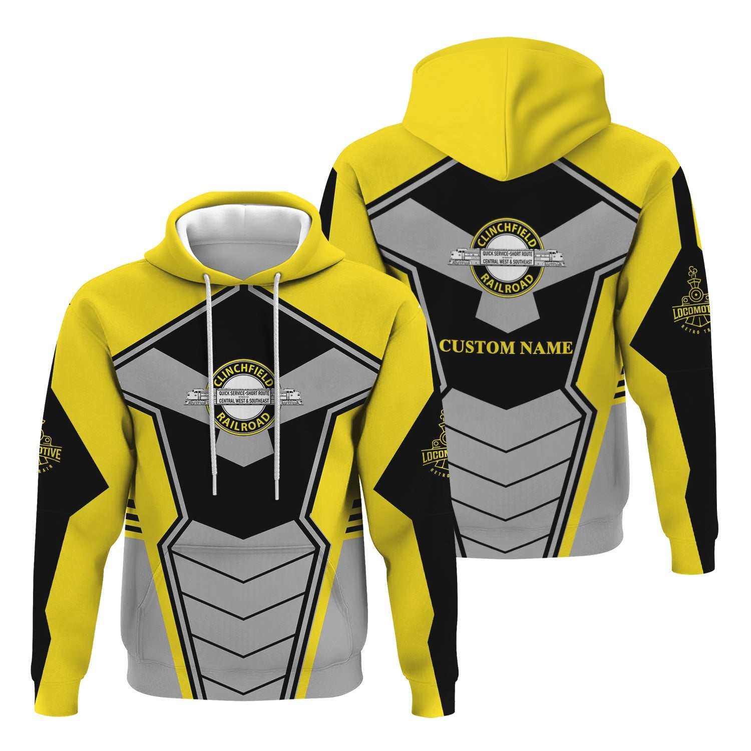 Railspirit Personalized Clinchfield Railroad Hoodie Engine-Inspired Style Train Zip Up Hoodie for Railroad Fanatic