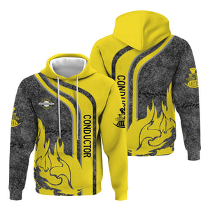 Railspirit Personalized Clinchfield Railroad Hoodie Flame Design with Custom Job Position Train Zip Up Hoodie