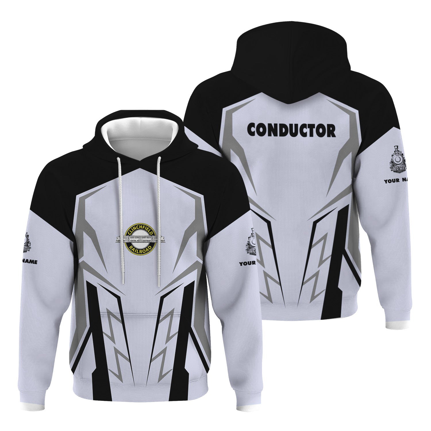 Railspirit Personalized Clinchfield Railroad Hoodie Futuristic Design with Custom Job Train Zip Up Hoodie