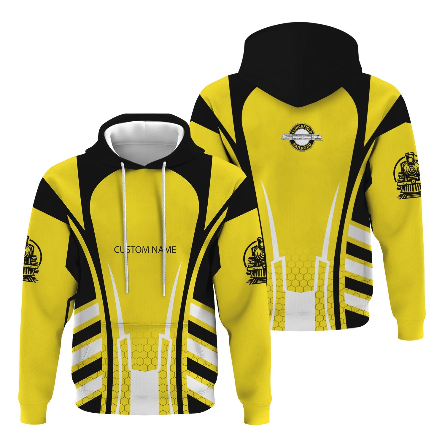 Railspirit Personalized Clinchfield Railroad Hoodie Striped Railroad Style Train Zip Up Hoodie All Over Print