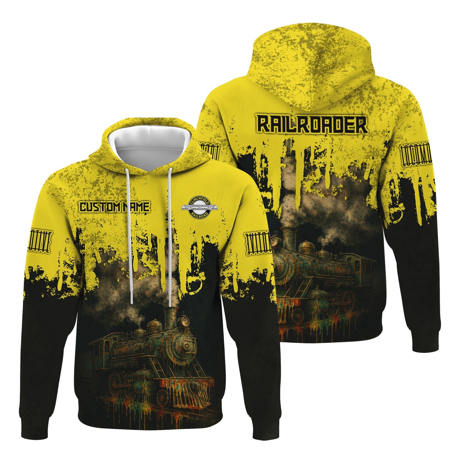 Railspirit Personalized Clinchfield Railroad Hoodie Vintage Train Art Style Zip Up Hoodie For Locomotive Fans