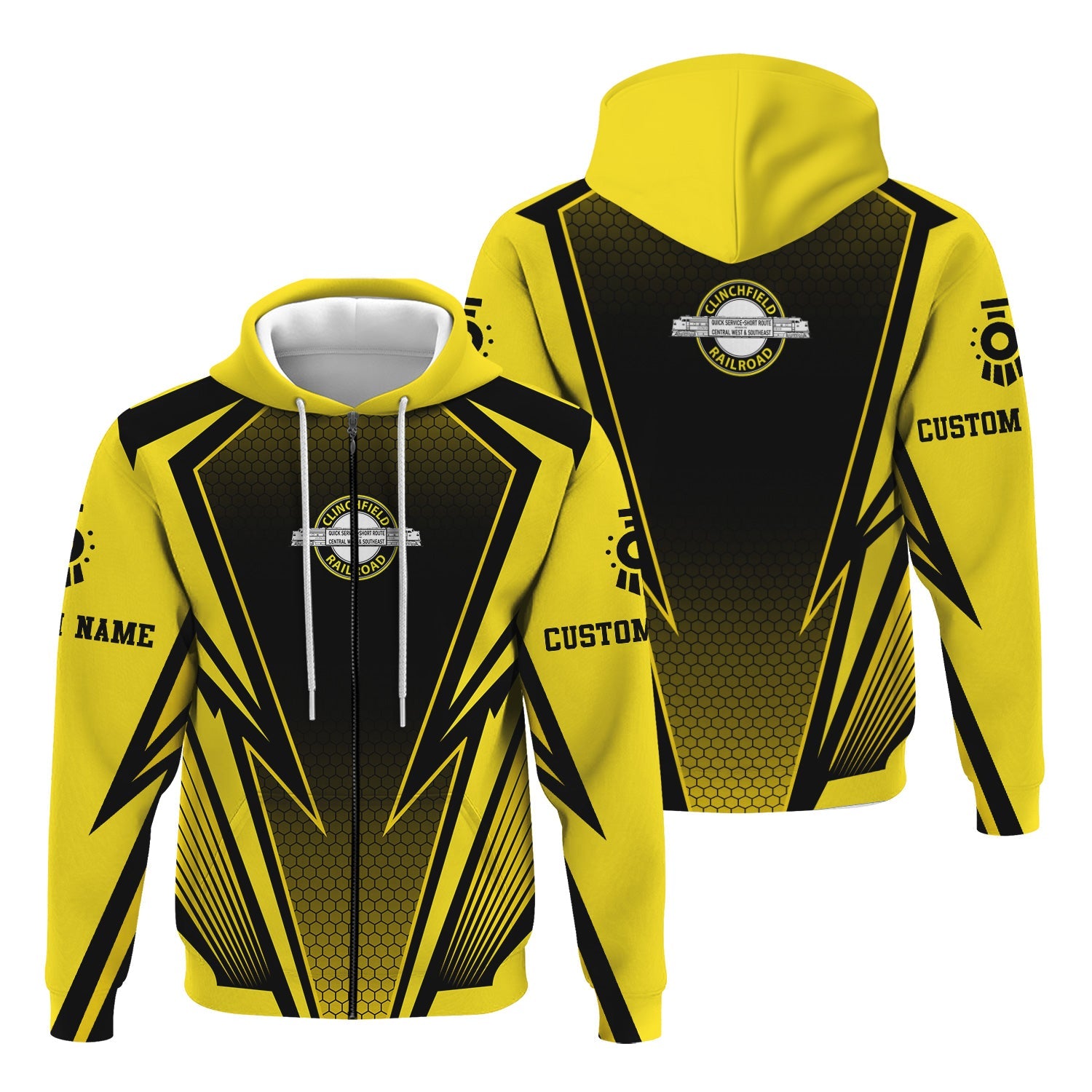 Railspirit Personalized Clinchfield Railroad Hoodie Lightning Graphic Style Zip Up Hoodie Gift Idea For Train Lover