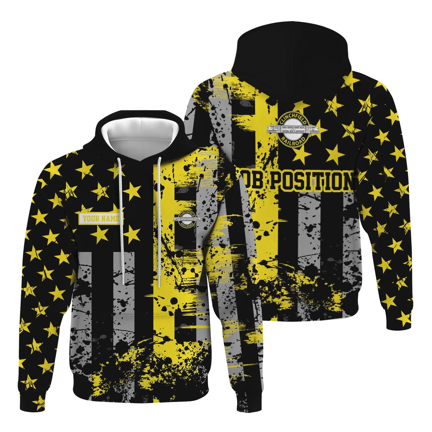 Railspirit Personalized Clinchfield Railroad Hoodie Artistic Paint American Flag Style Train Zip Up Hoodie