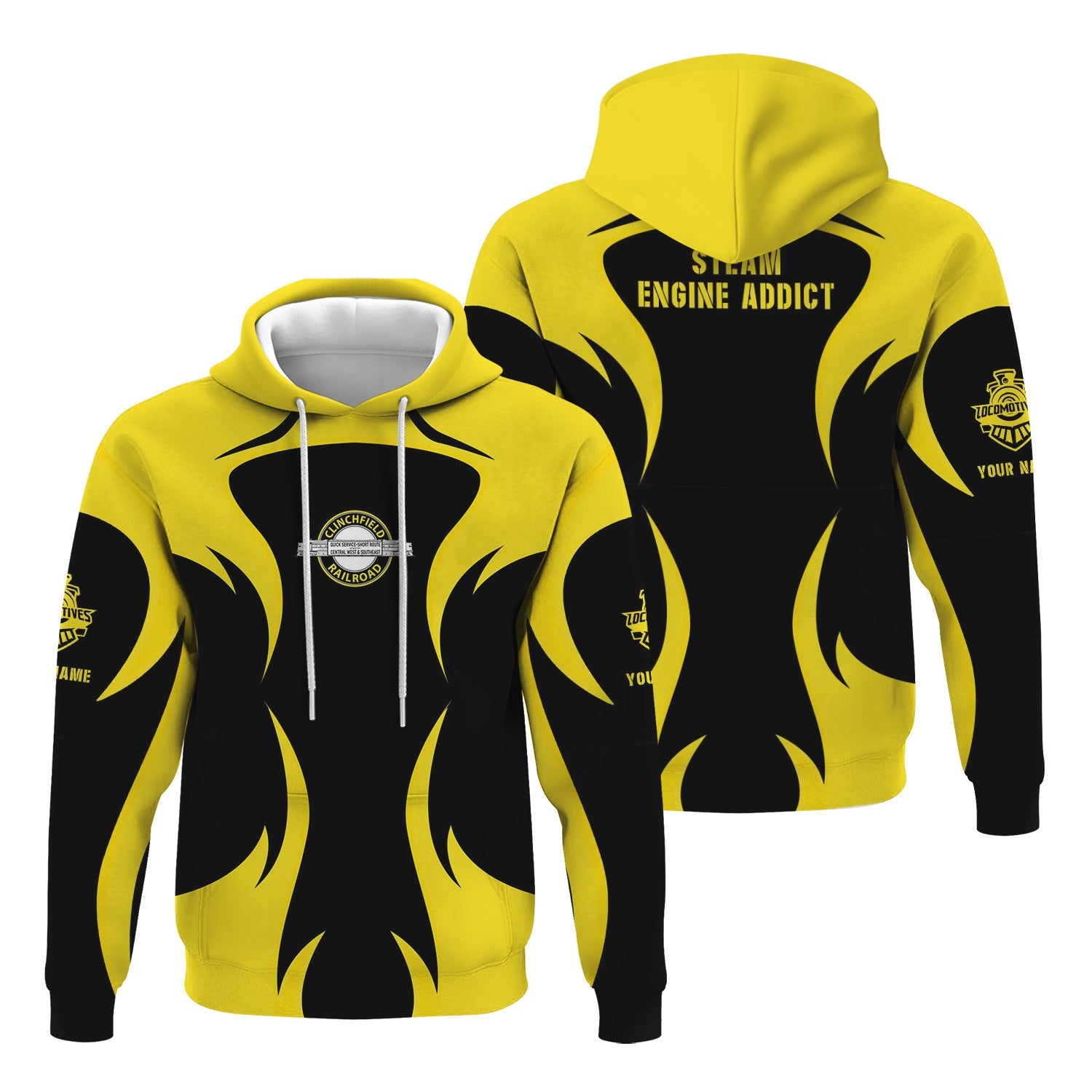 Railspirit Personalized Clinchfield Railroad Hoodie Distinctive Flame Style Zip Up Hoodie For Steam Engine Addict